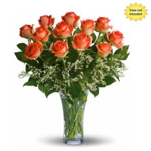 12 Roses Orange à Longue Tige commander à L'oasis Florist Ltd