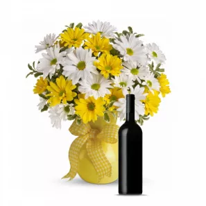 Sunshine Daises & Red Wine Gift Set order at Burkitt's Floral