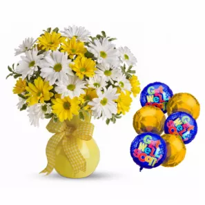 "Get Well" Balloons & Daisies order at Mann Florist