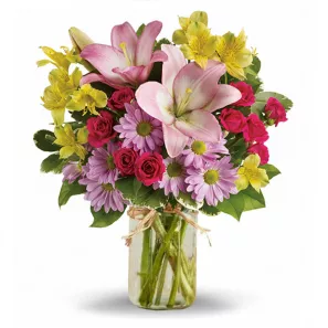 Shades of Spring in Mason Jar order at Burkitt's Floral