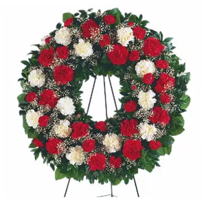 Red and White Wreath order at Burkitt's Floral
